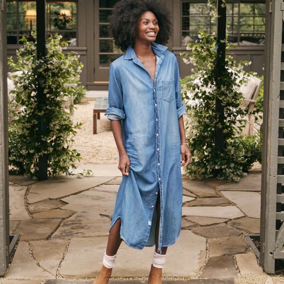 EUC Frank & Eileen Rory Chambray Denim Maxi Length Shirt Dress Size SMALL - Picture 1 of 8